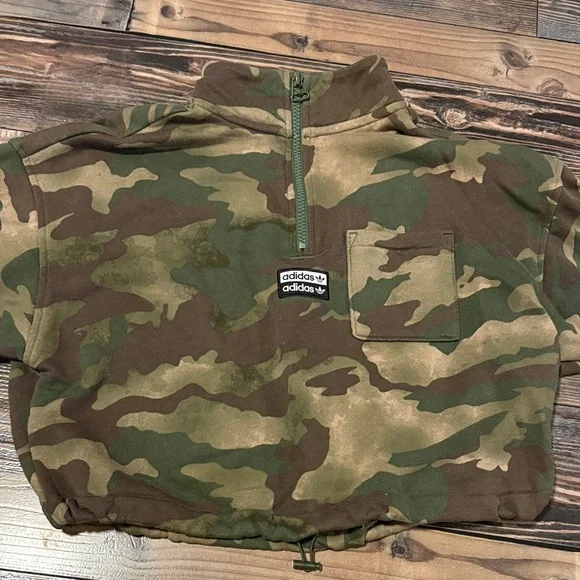 ADIDAS Womens Cropped Camouflage Quarter-Zip Pullover - Picture 4 of 5